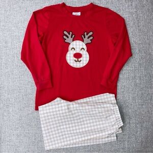 Busy Bees size 8 reindeer applique pants set EUC